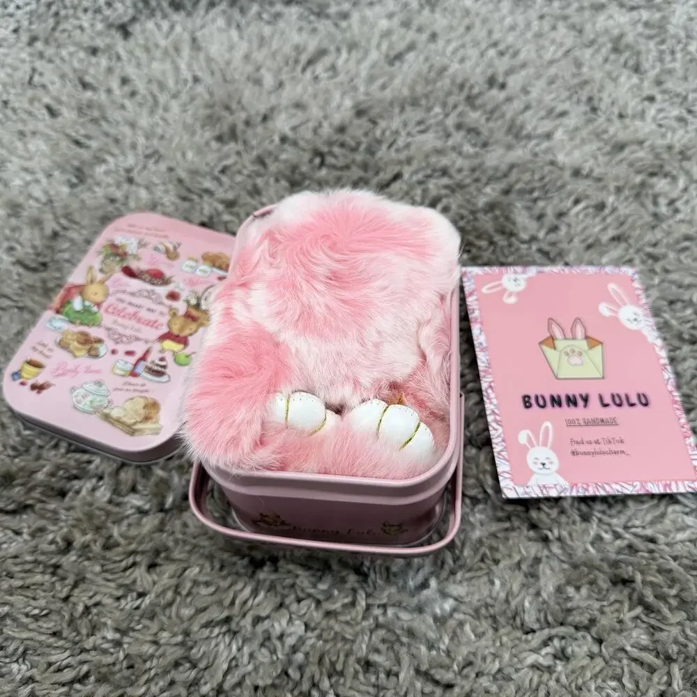 Bunny Lulu Keychain With Tin New Bunny Keychain Rabbit Fur Pink Soft Brand New